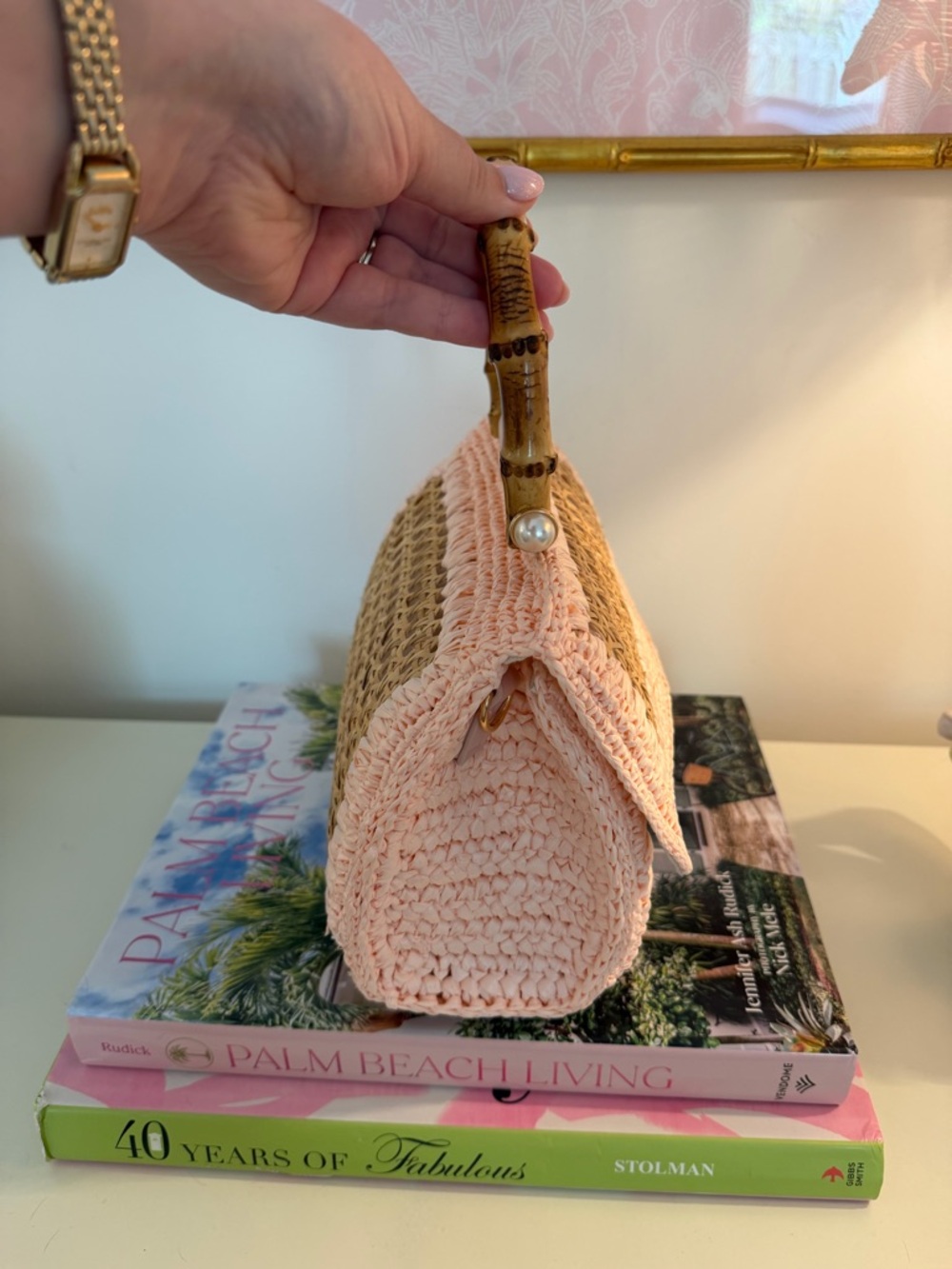 BTB Elodie Rattan handbag with bamboo handle - Picture 4 of 10